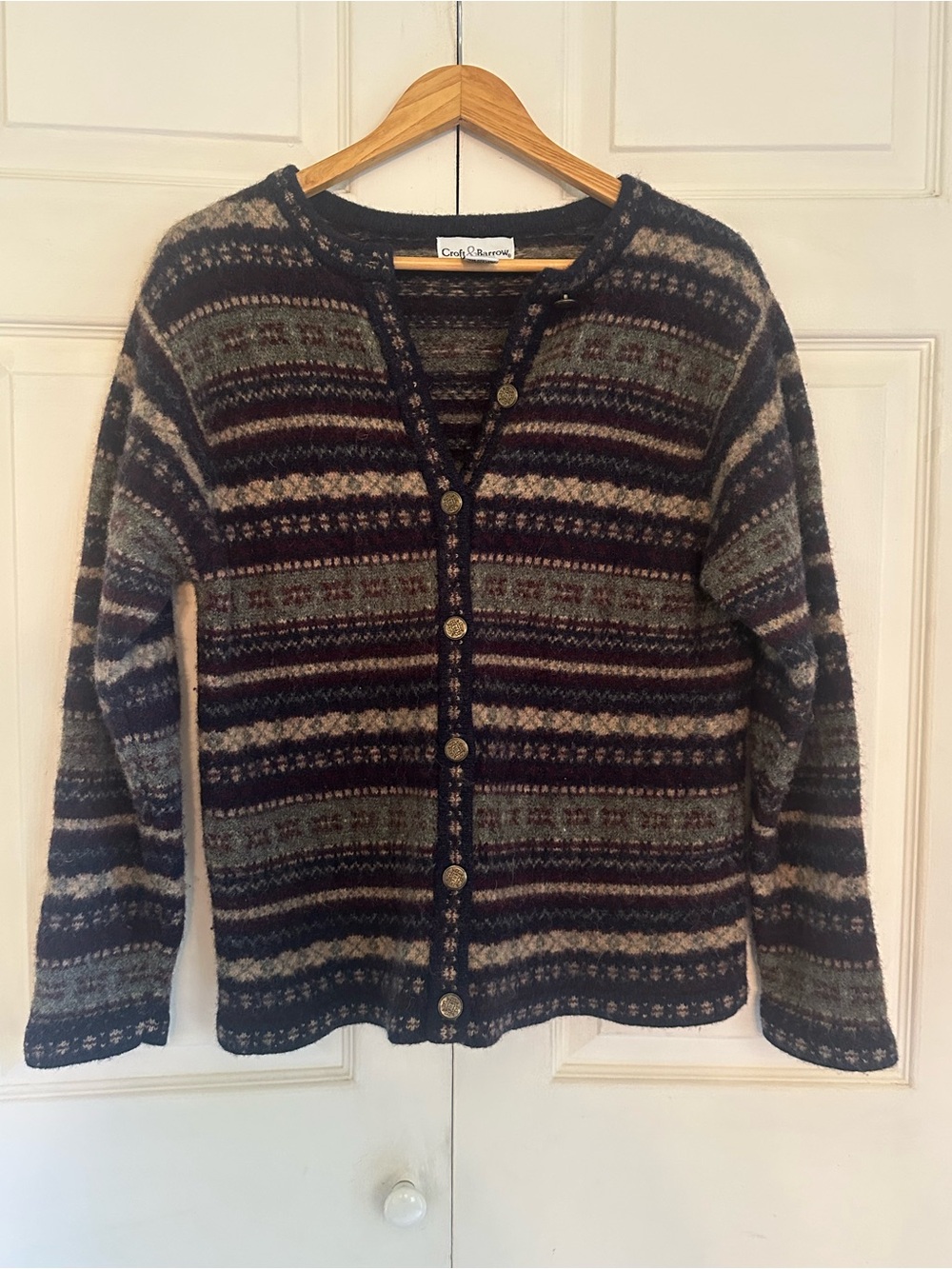 Croft & Barrow Wool Multicolor Striped Fair Isle Button Cardigan
